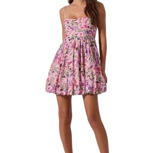 ASTR the Label Pink Floral Bubble Hem Dress Adjustable Straps Size Large